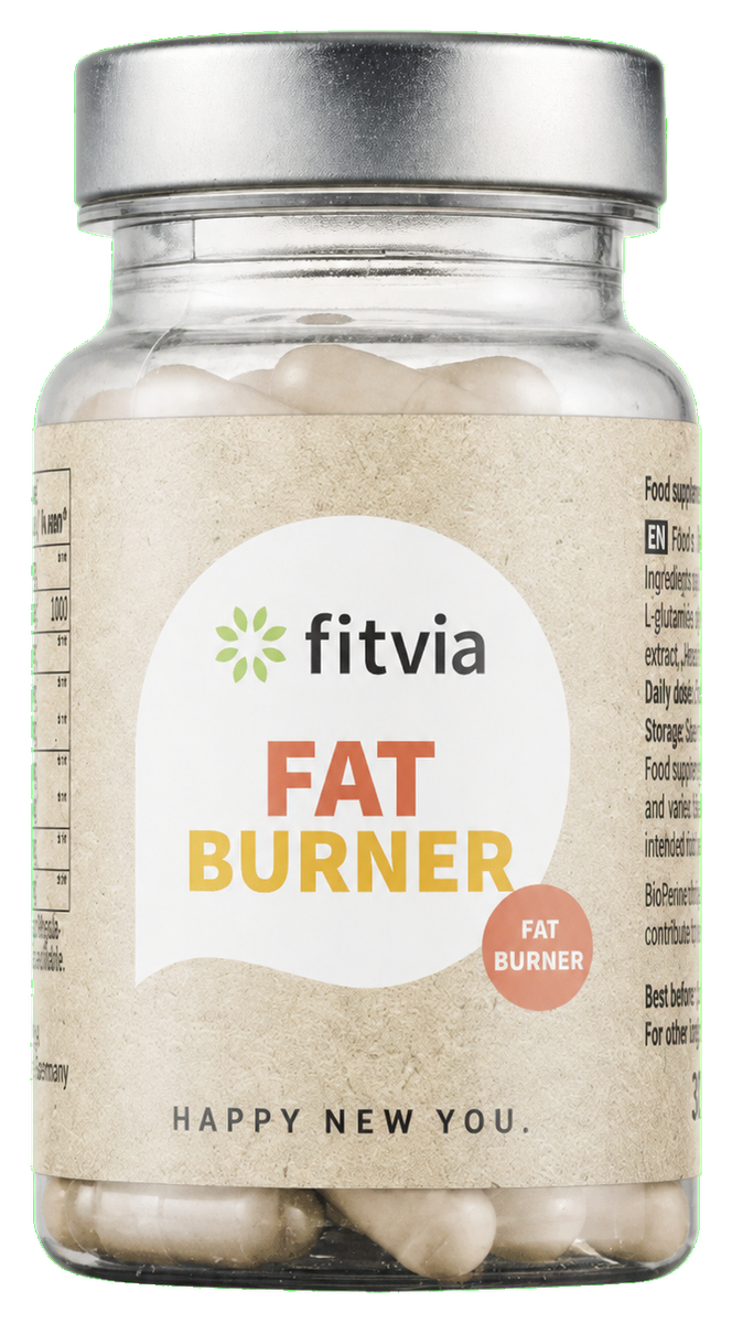 Front view of the Fitvia Fat Burner supplement bottle