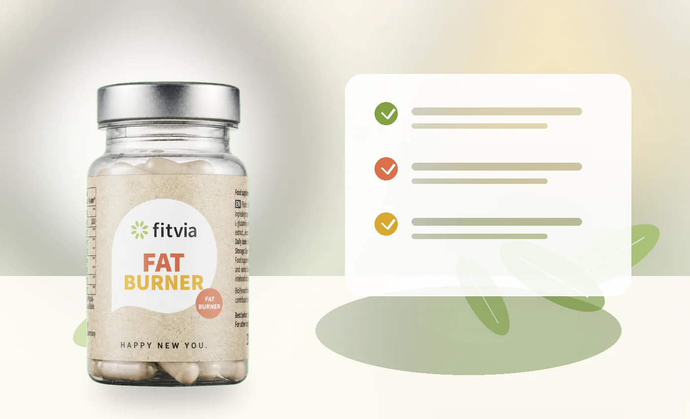 Fitvia bottle beside a simple label-first routine checklist